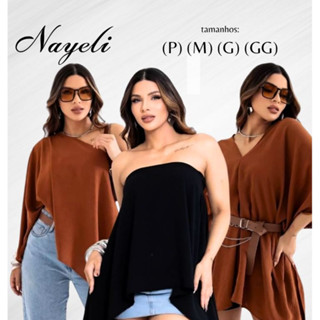 Blusa Capa Manga Morcego Tendência Boho Chic em Oferta na Shopee