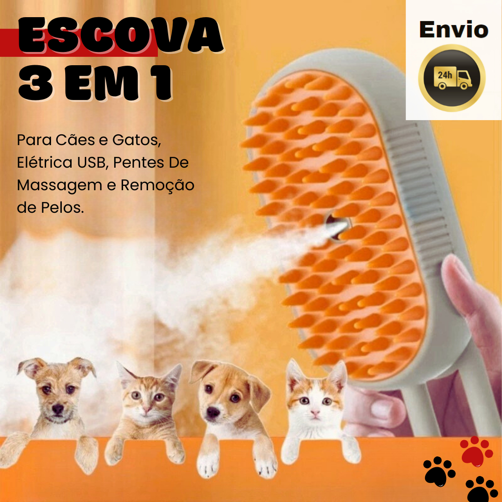 Escova A Vapor Para Cães e Gatos 3 Em 1 Elétrica Usb Pentes De Massagem e Remoção de Pelos de Pet