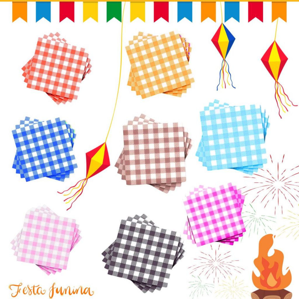 KIT 50~300 GUARDANAPOS MISTOS XADREZ FESTA JUNINA 2025 (20X21 CM) em Oferta na Shopee