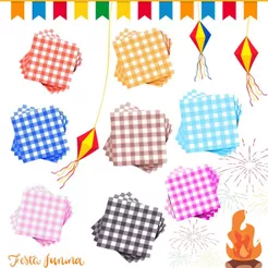 KIT 50~300 GUARDANAPOS MISTOS XADREZ FESTA JUNINA 2025 (20X21 CM) (CHOCO)