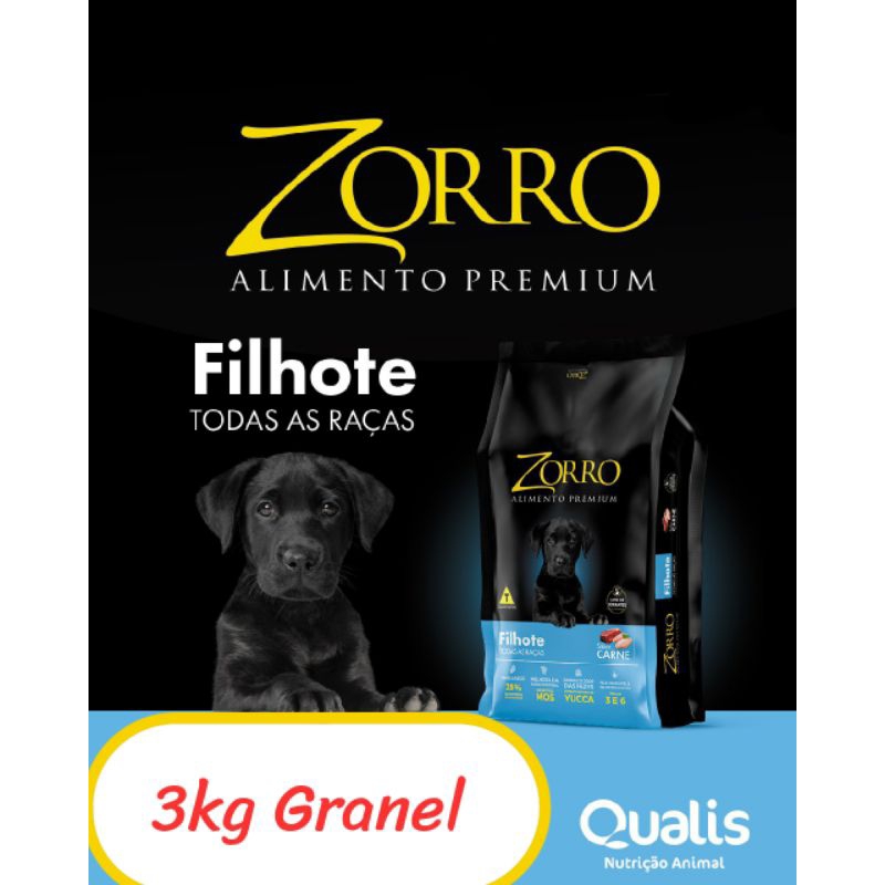 3kg a Granel , ZORRO PREMIUM FILHOTES, 28% de proteínas, ração para cachorro filhote, todas as raças.