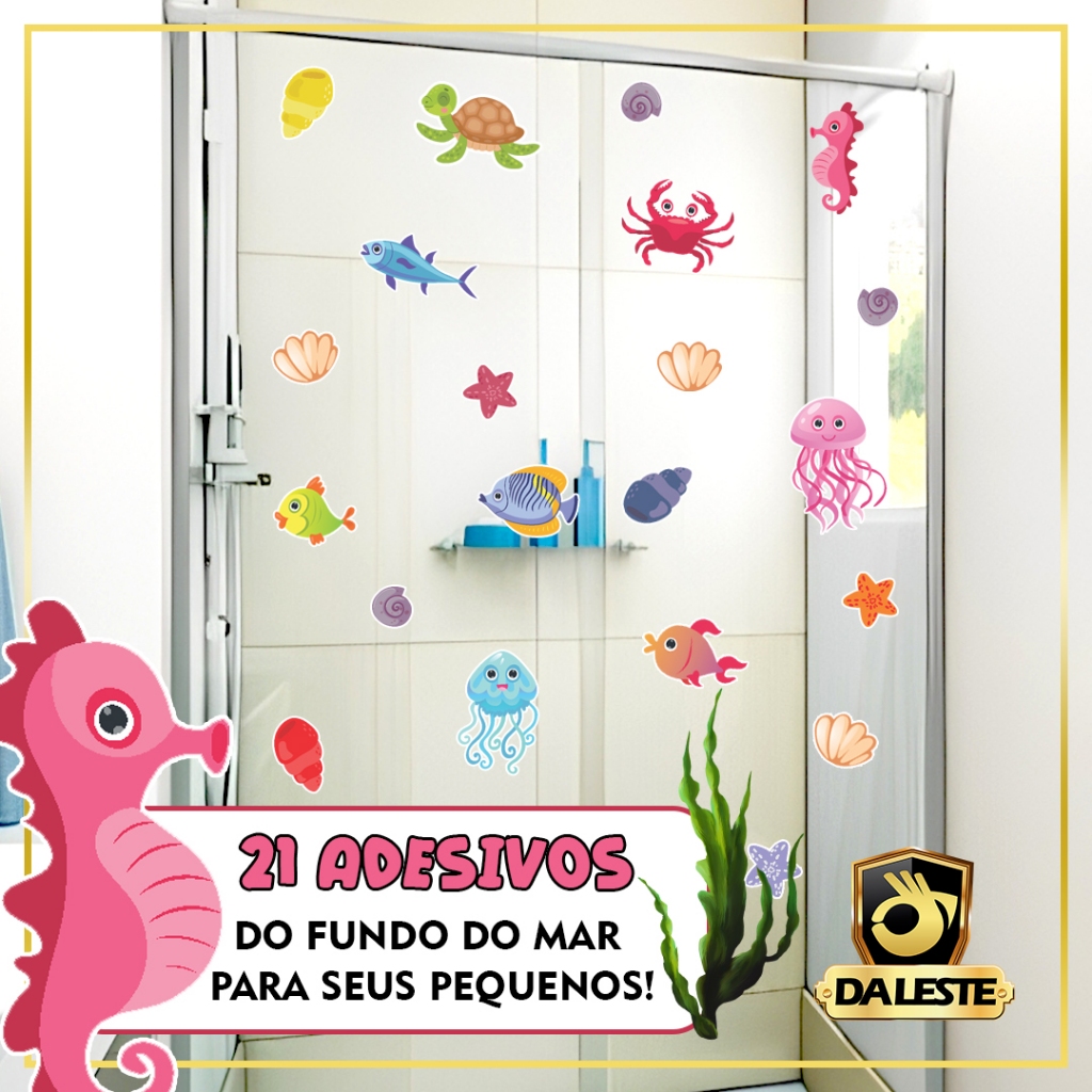 Adesivo Infantil Fundo do Mar Para Box De Banheiro Parede Porta Decoração IMP