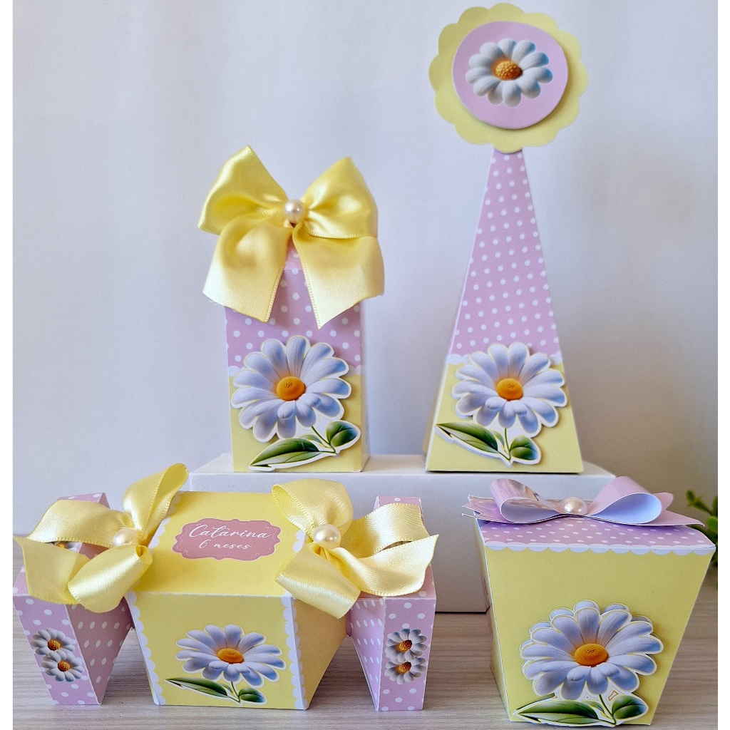 PEGUE E MONTE Kit personalizado para festas - caixinhas para lembrancinhas - Margarida mesversario