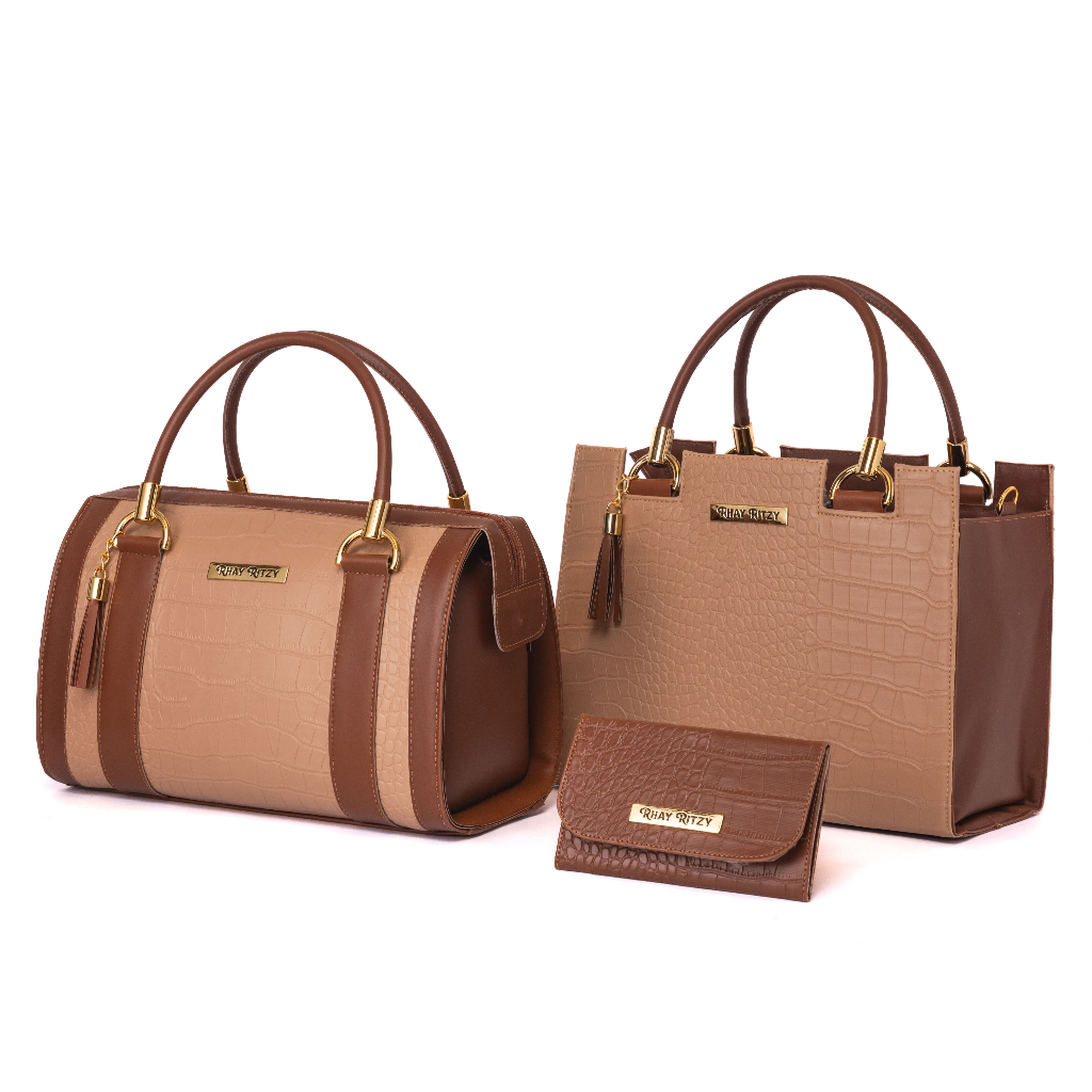 Kit Bolsa Baú + Bolsa Castelo Com Carteira Feminina de Mão e Alça de ombro Bicolor Transversal Promoção