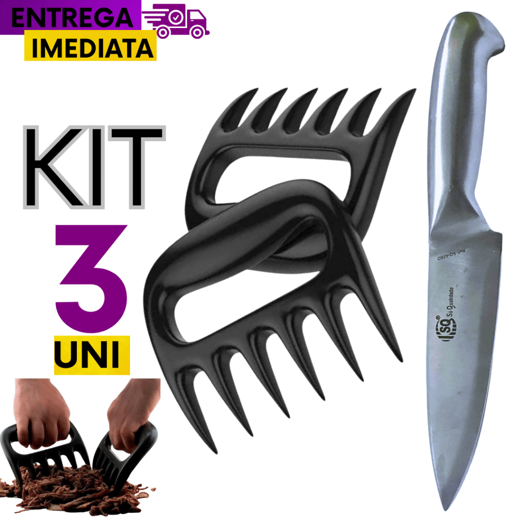 Conjunto Kit 3 sendo 1 Faca Peixeira 6" 26,5 CM Profissional Açougueiro Churrasco + 2 Garra de Urso