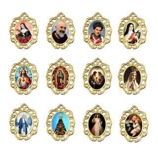 Medalha resinada com Santos de Devoção e Simbolos Católicos Dourado 12 ou 30 unidades para artesanto religioso católico em Oferta na Shopee