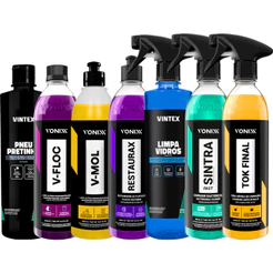 Kit Completo Vonixx Cera Tok Final Sintra Fast Limpa Vidros Restaurax Shampoo V-Mol V-Floc Vonixx