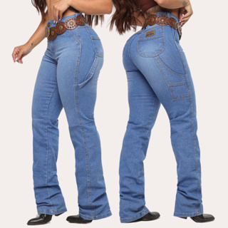 Calça Carpinteira Feminina Country Jeans Rodeio Com Elastano Levanta Bumbum em Oferta na Shopee
