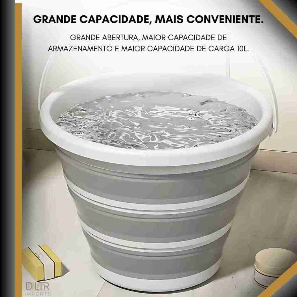 Kit 1/2 Balde Dobrável Retrátil 10 Litros Flexível Multiuso Casa Lavanderia Apartamento Motorhome