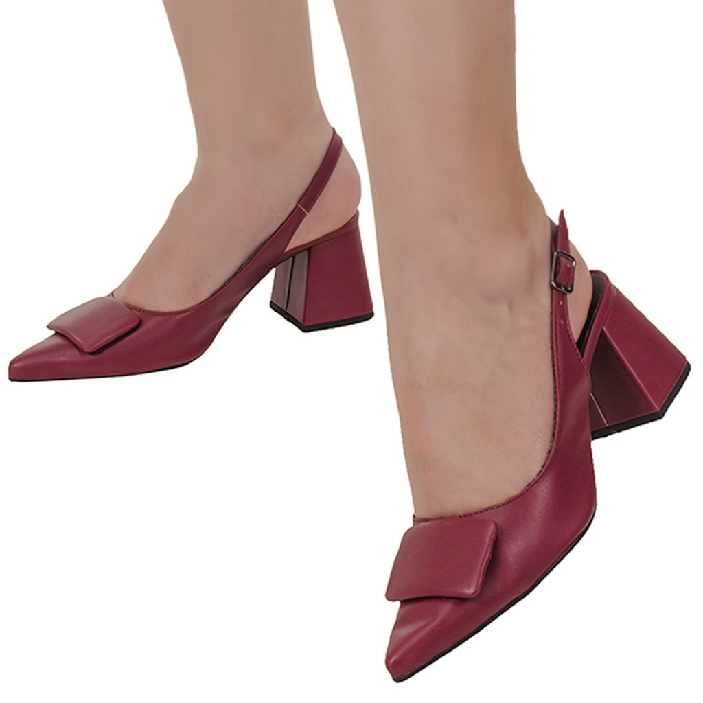 Scarpin Feminino Sapato Semi Fechado Bico Fino Detalhe Quadrado Salto Medio 18203