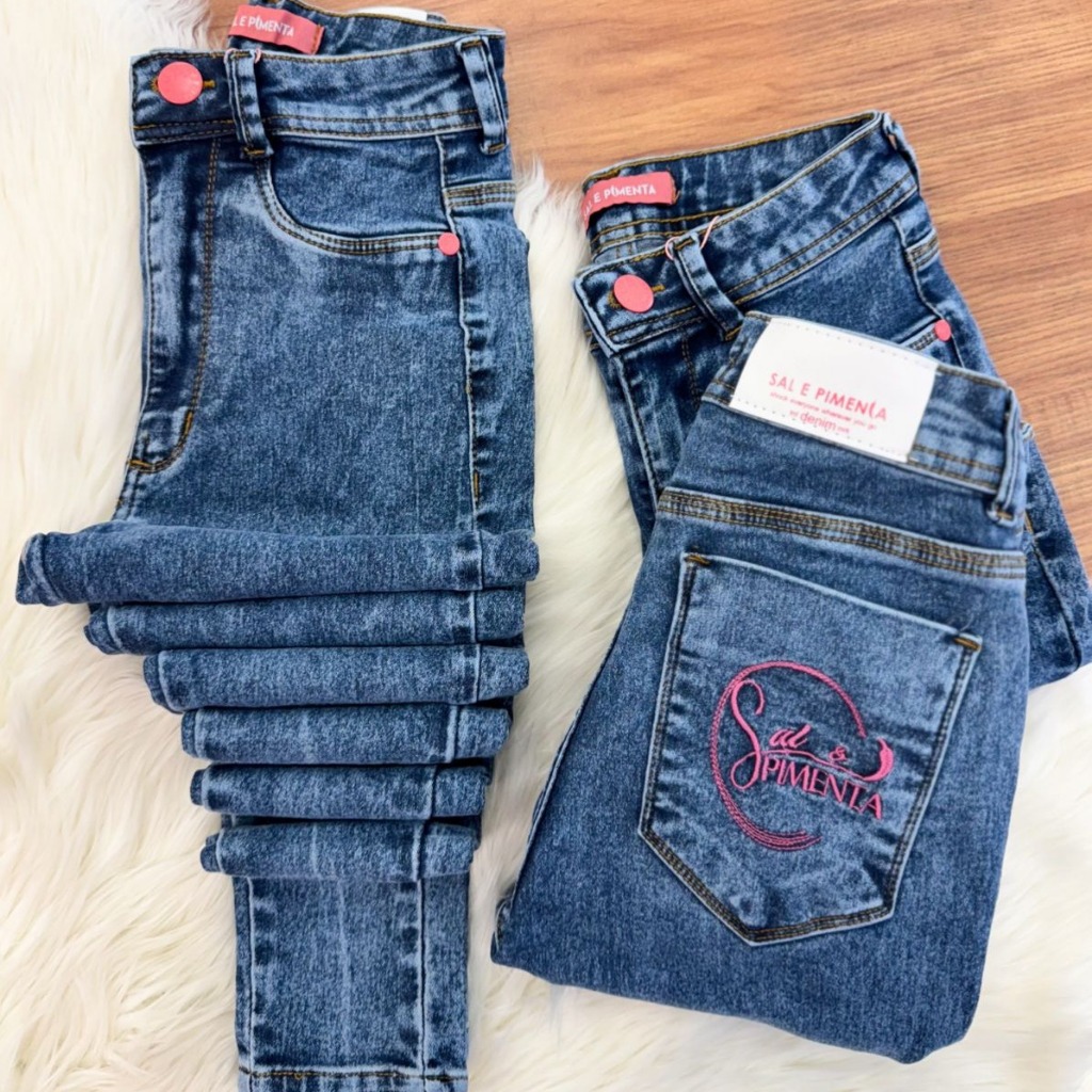 Calça Skinny Jeans Pimenta Original - Sal e Pimenta Elastano Bordada Cintura Alta Modela o Corpo em Oferta na Shopee