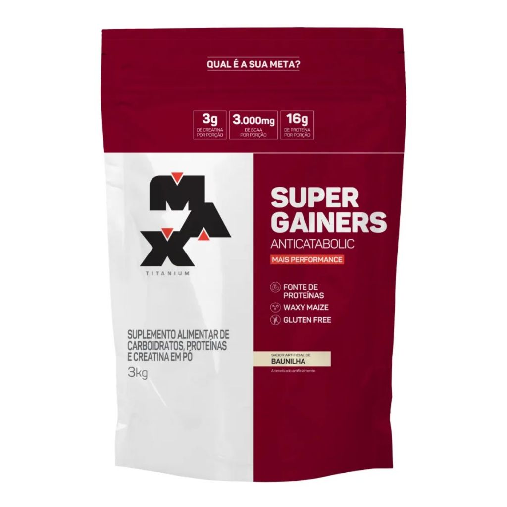 Hipercalorico Max Titanium Super Gainers Baunilha Refil 3kg em Oferta na Shopee