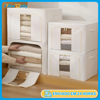 24L/66L/100L Caixa Organizadora Roupas Brinquedos Lençol Edredom Guarda Roupa Dobrável Visor Transparent OG-35 36 37 em Oferta na Shopee