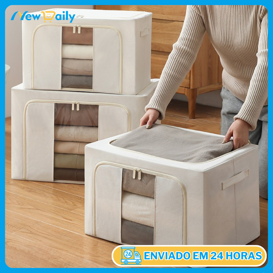 24L/66L/100L Caixa Organizadora Roupas Brinquedos Lençol Edredom Guarda Roupa Dobrável Visor Transparente OG-35-ND/36/37