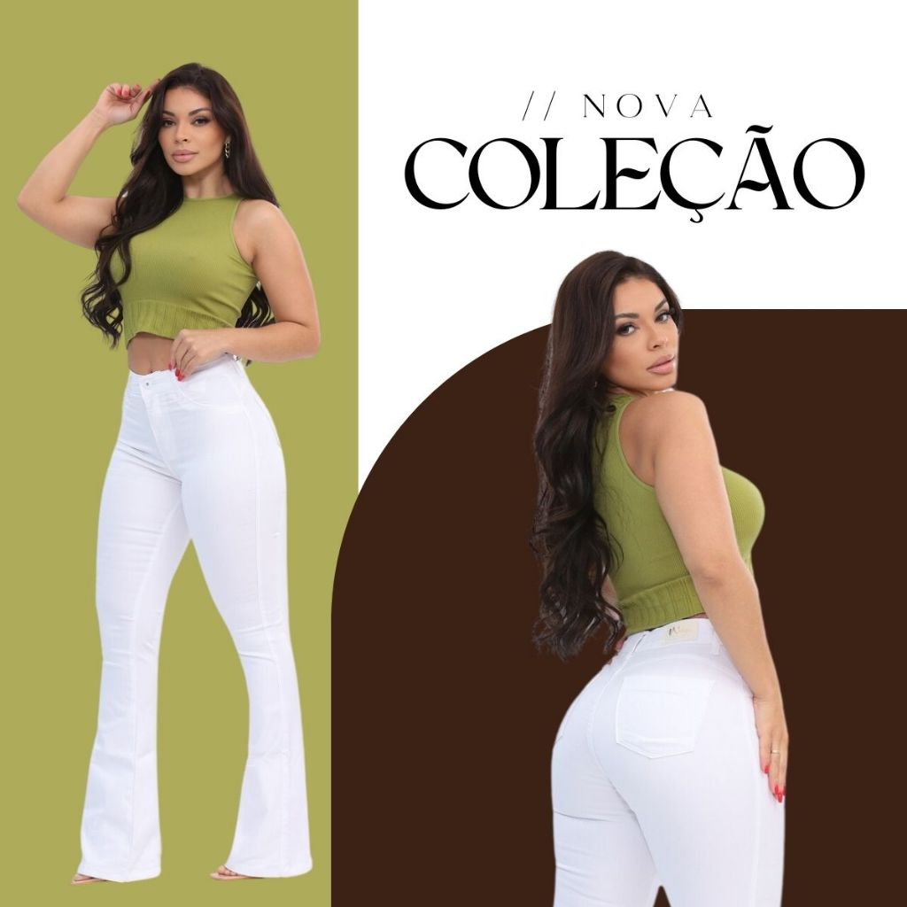 Calça Flare Branca em Sarja Cintura Alta com Elastano - Wesen Jeans