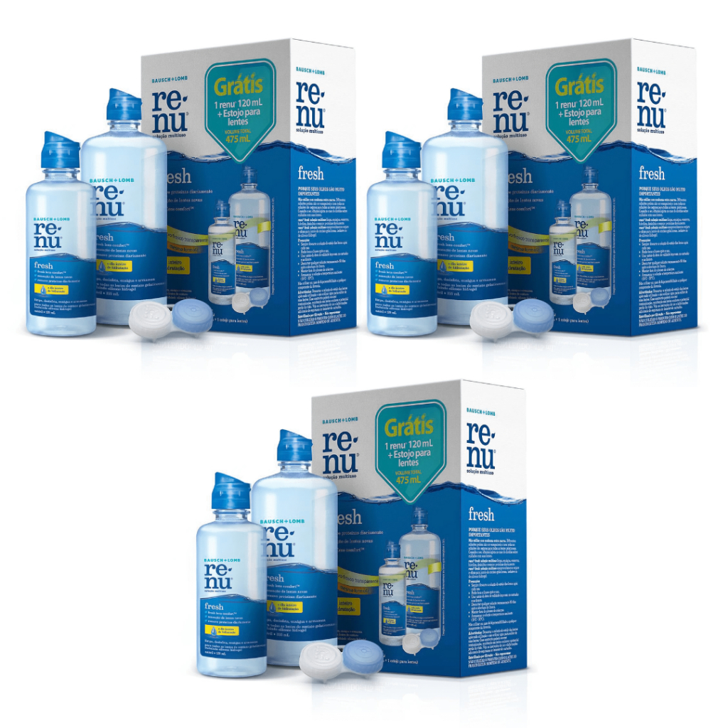 3 Kits Renu Fresh Solução Limpeza Lentes De Contato Bausch