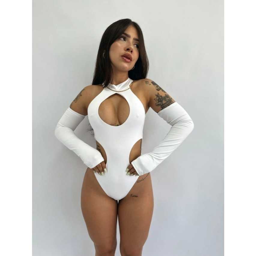 Body feminino poliamida verão tecido duplo com manga Preto e Branco em Oferta na Shopee