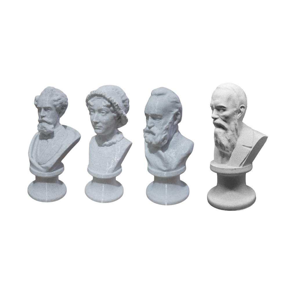 Kit Esculturas Bustos Dickens, Austen, Hugo e Dostoyevski - Romancistas - Impressão 3D