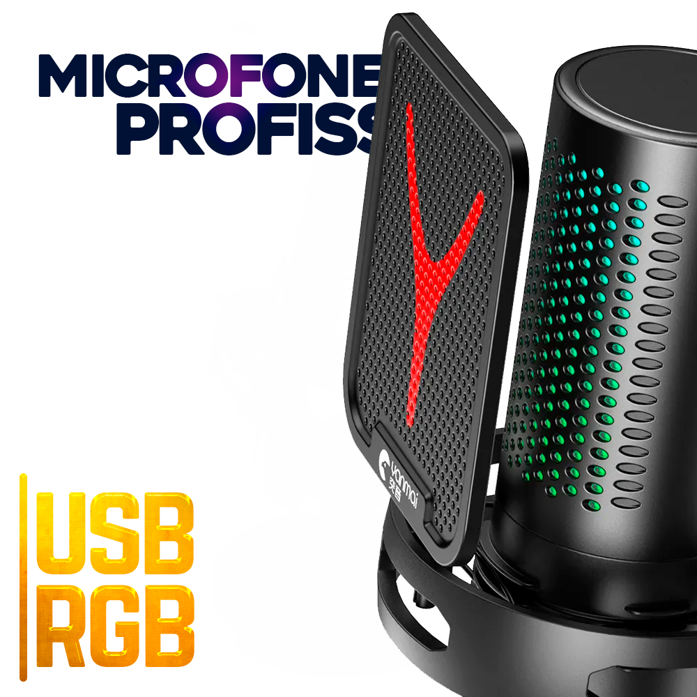 Microfone Condensador Profissional RGB USB para PC Computador Portátil Streaming Podcast Gamer