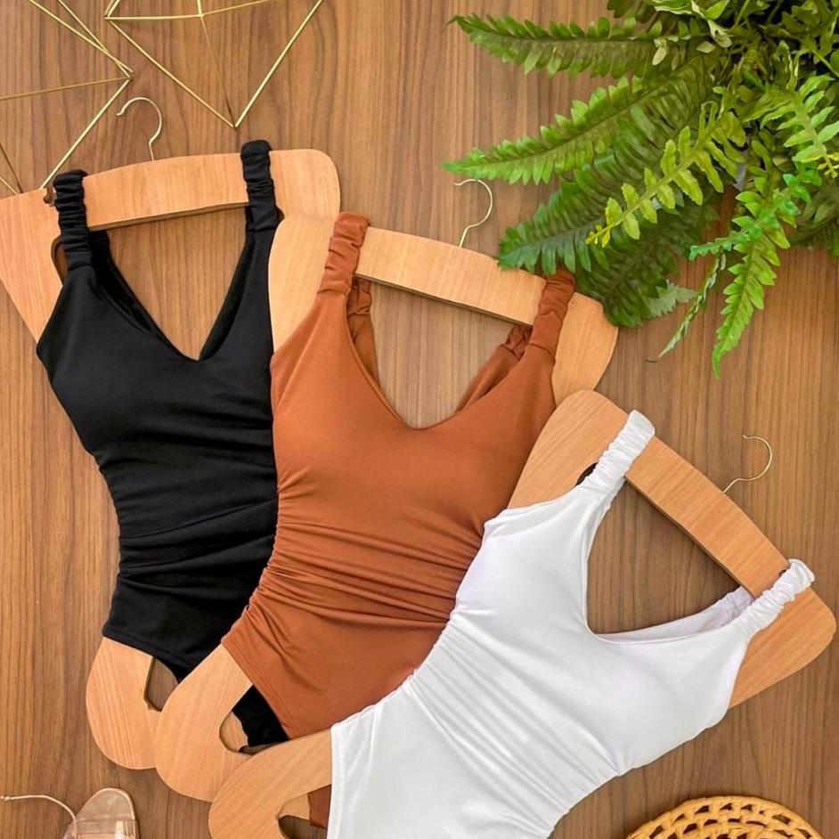 Body Feminino Com Bojo Maiô Modelador Praia Natação Regata Decote Redondo