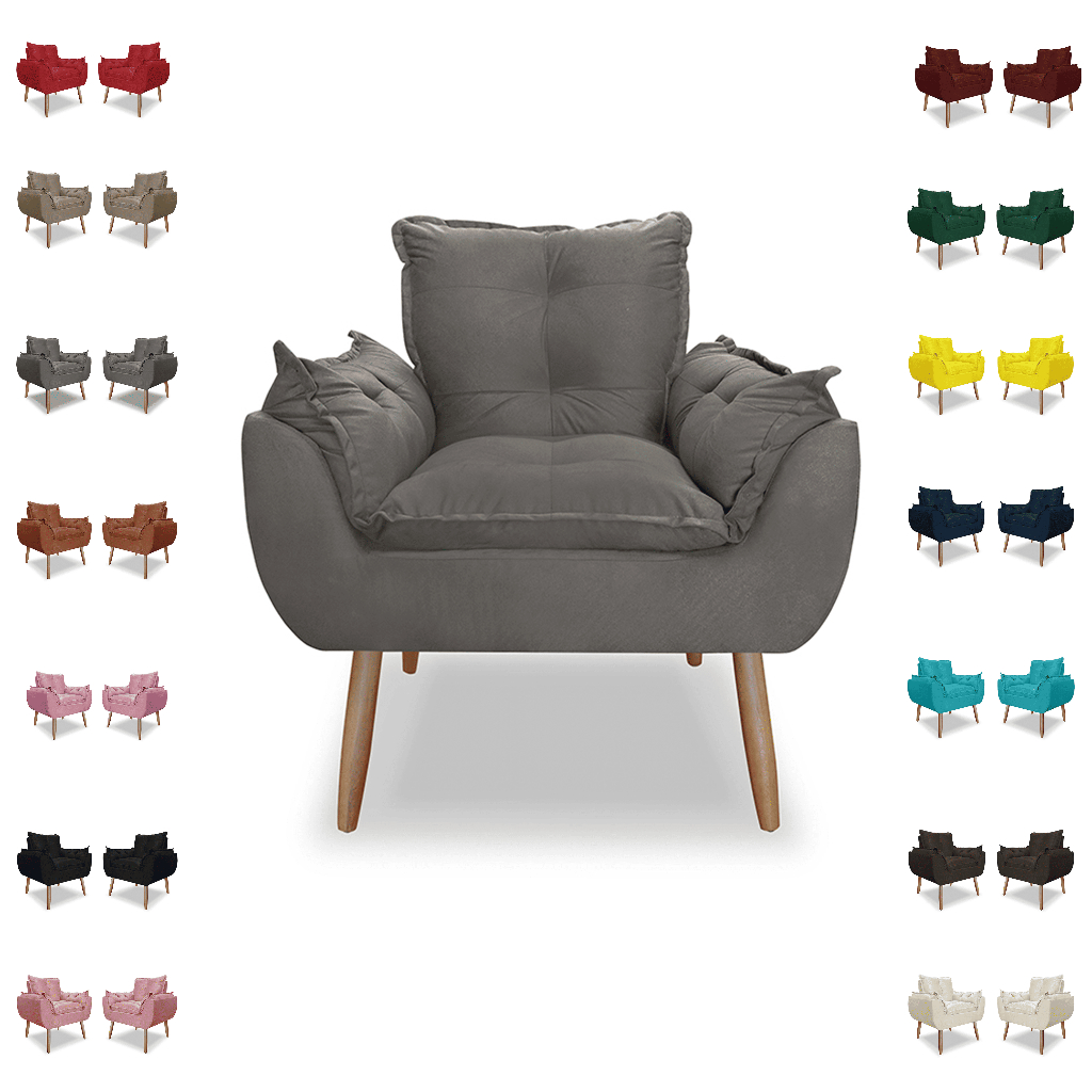 Poltrona Cadeira Opala Decorativa Pés Palito Suede Premium