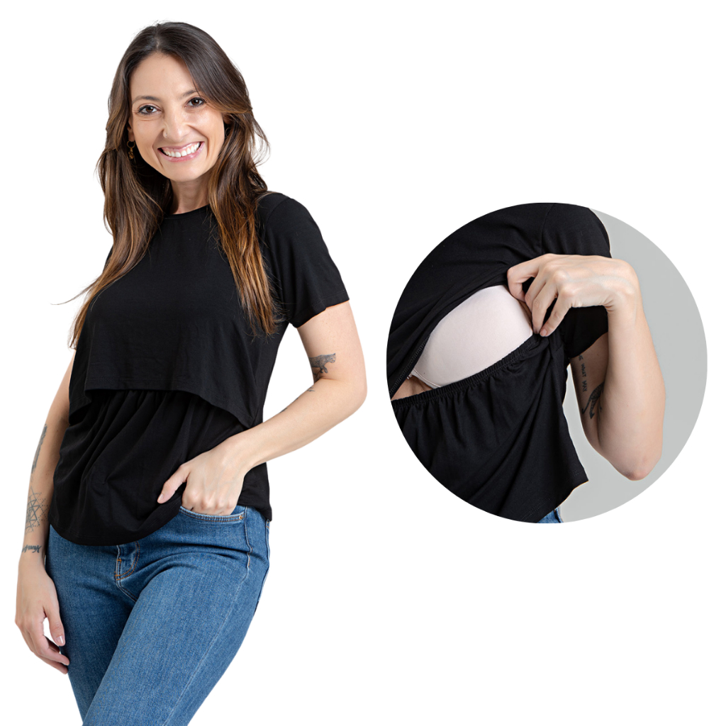 Blusa Amamentação Soltinha Manga Curta Premium Camiseta Gestante Feminina
