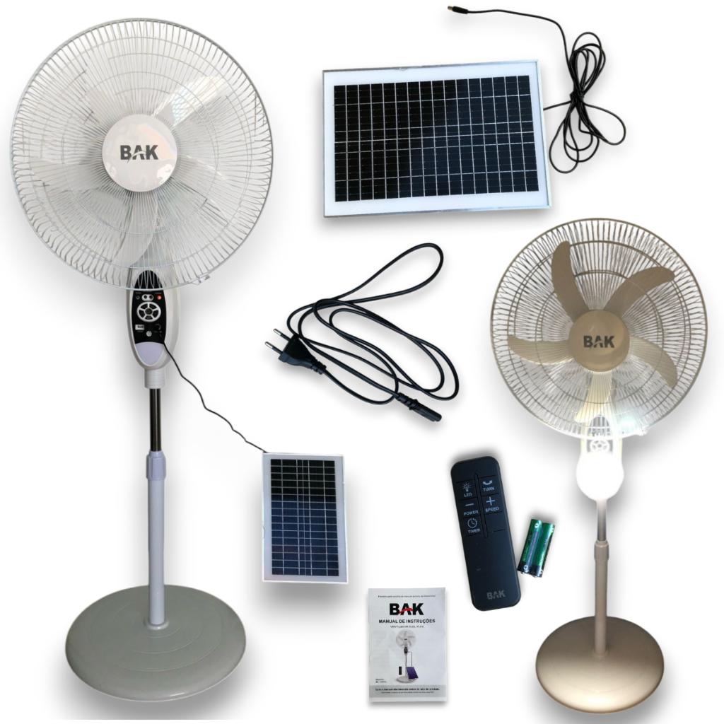 Ventilador Sem Fio Recarregável Bateria Bivolt 110v 220v Carregamento C/ Painel Placa Sola...