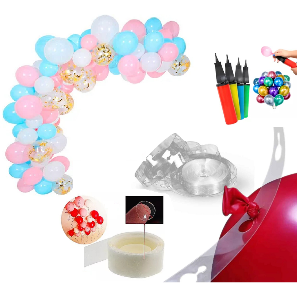 Kit Festa Bomba de bexiga + 100 Pontos cola Gota + Fita arco 5 metros Suporte Decoração Adesivo