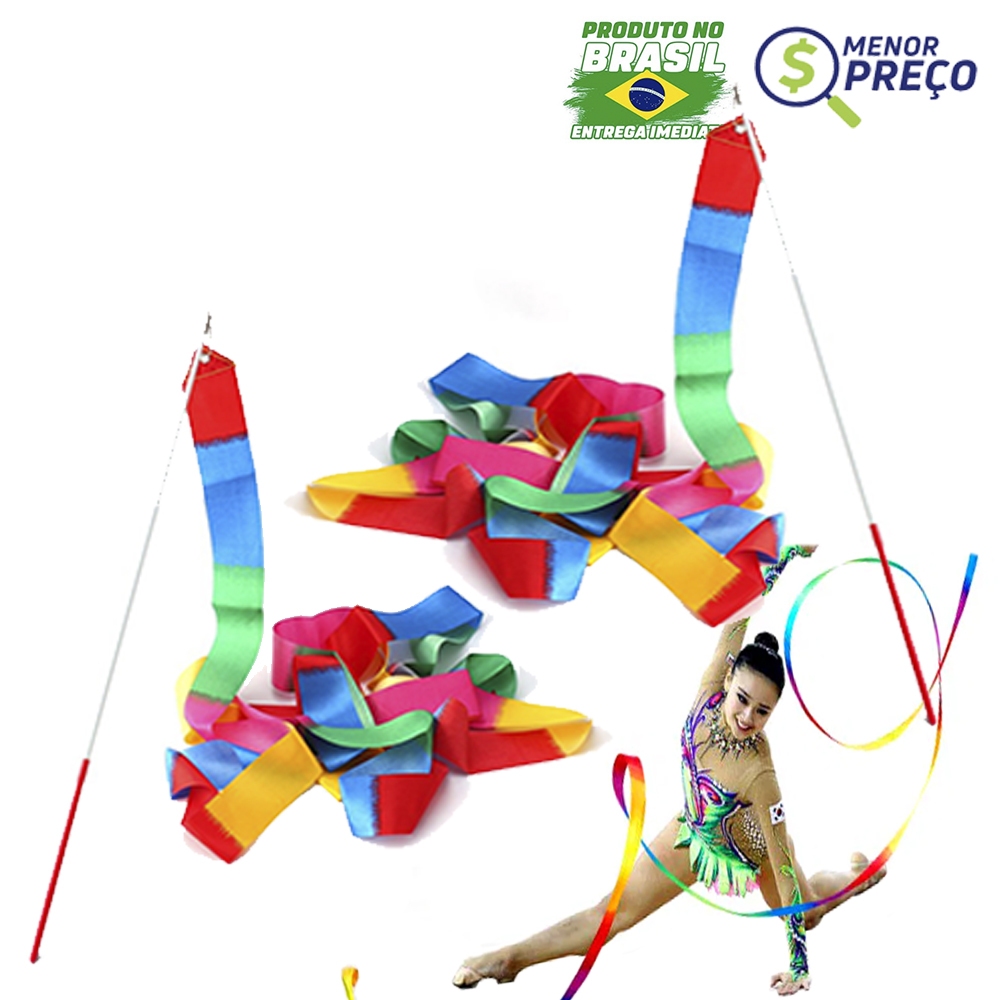 2 unidades Fita De Ginastica Rítmica cor multicor blocos 4 mts com Estilete em fibra e Desenrolador