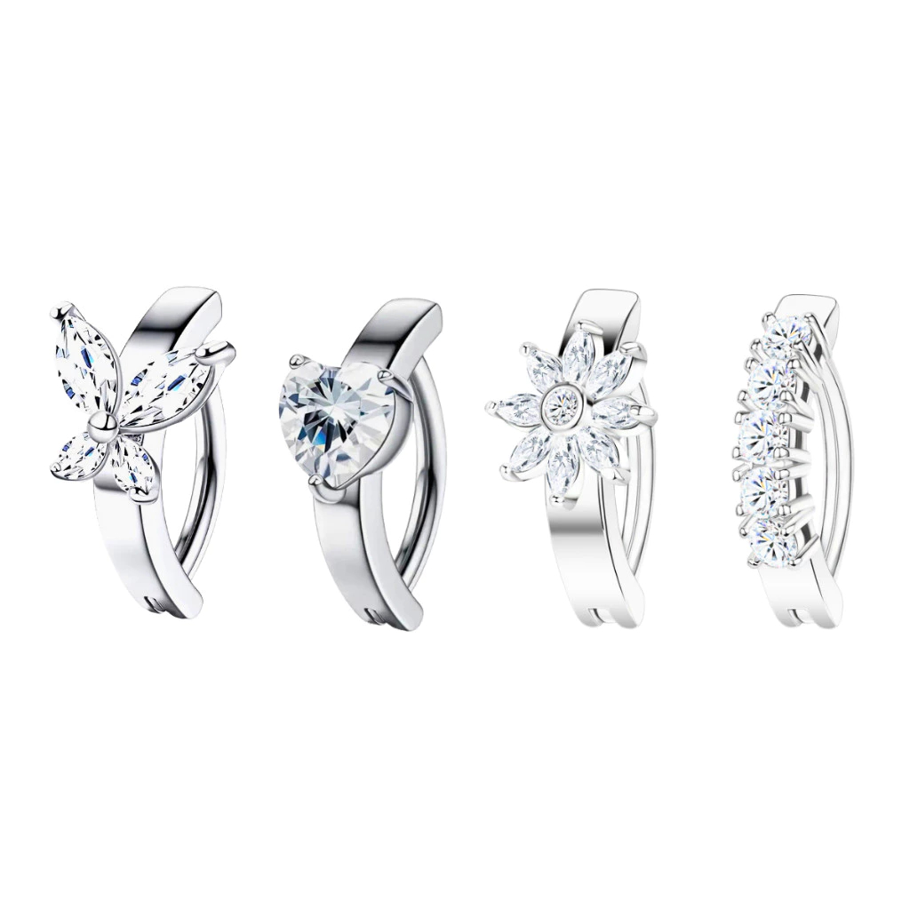 Piercing Umbigo Argola Click Minimalista Cravejada Com Pedras Em Aço 10mm - 1.6mm
