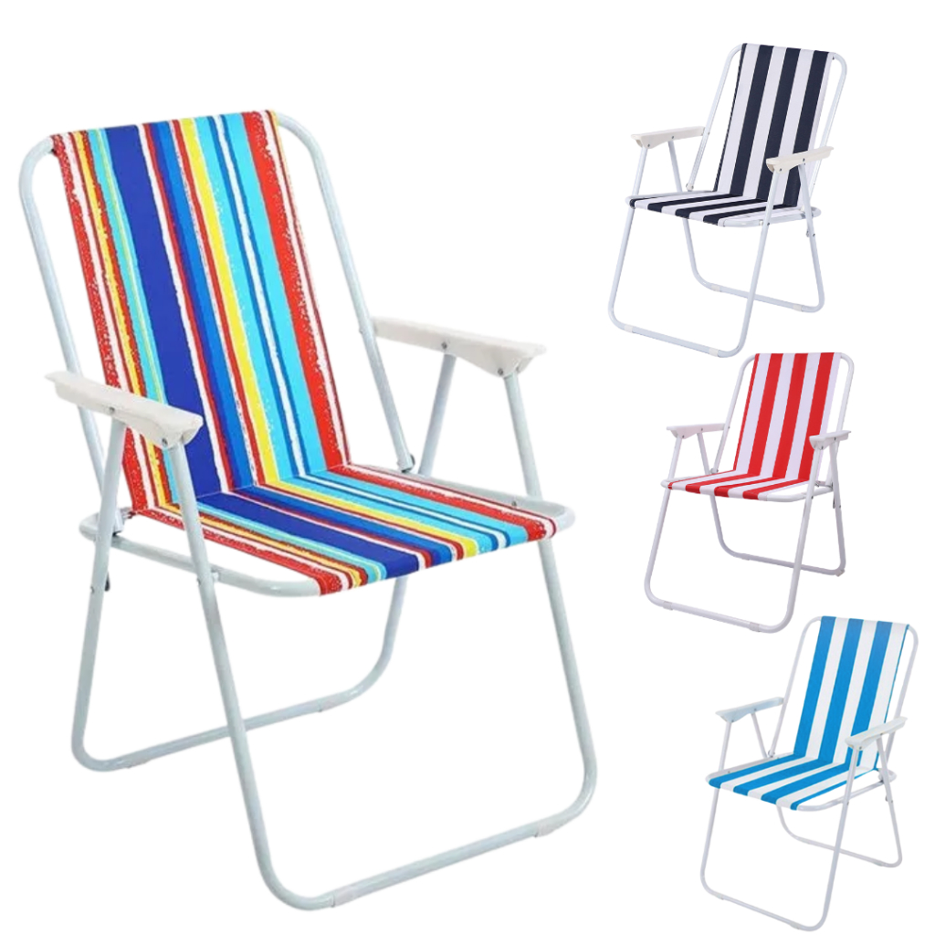 Cadeira De Praia Camping Dobrável Aço Resistente Piscina Sol Mar Snel Home