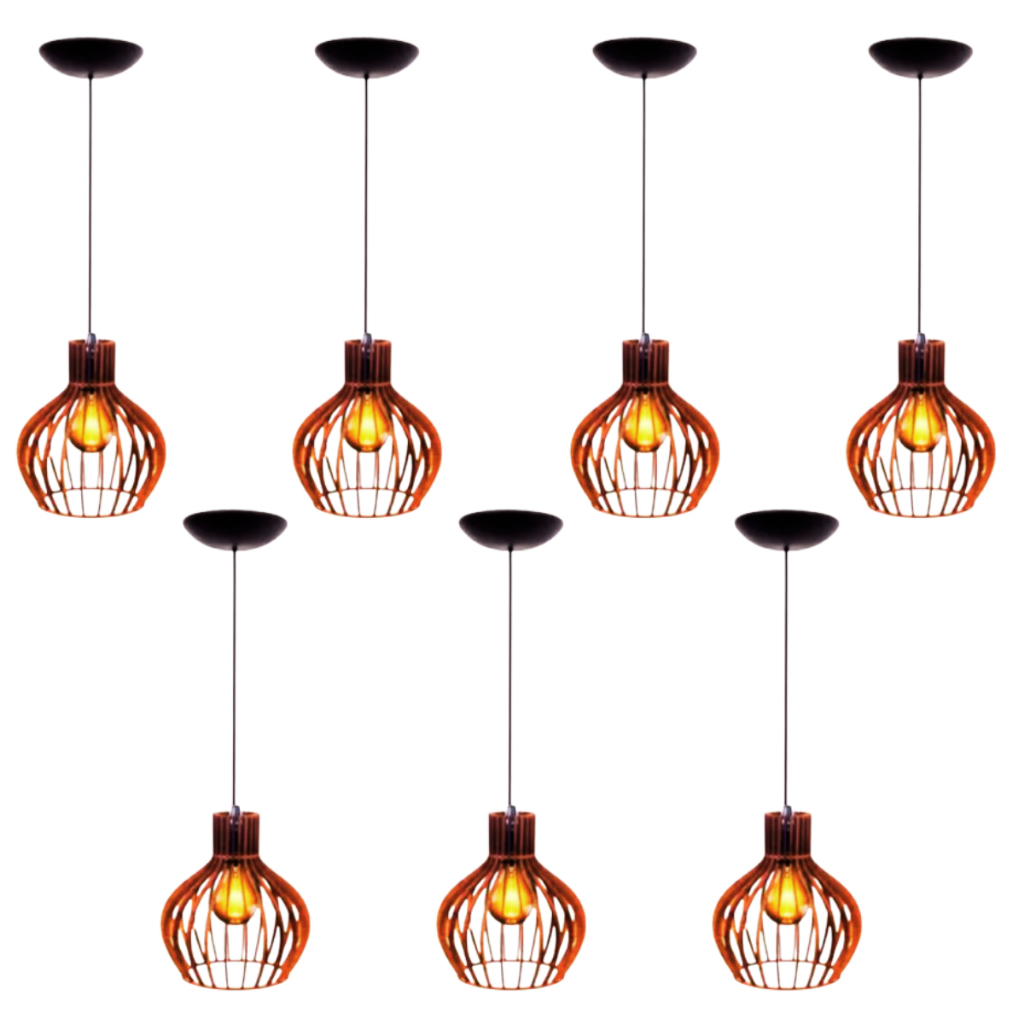 kit 5 Pendente Luminária de Teto Lustre Decorativo Retro Rústico Cor Marrom - 5ppm/sf