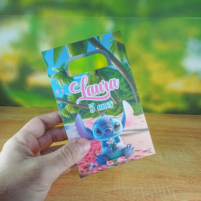 Sacolinha Personalizada Stitch (PEGUE E MONTE) Sacolinha Surpresa Lembrancinhas para festa Stitch e Angel