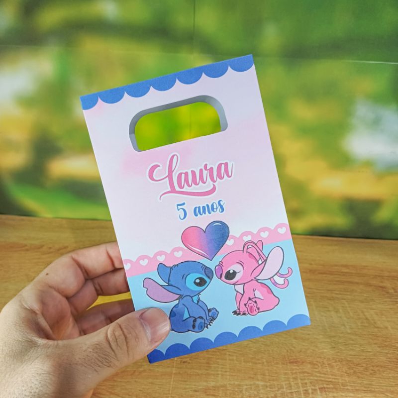 Sacolinha Personalizada Stitch e Angel (PEGUE E MONTE) Sacolinha Surpresa Lembrancinhas para festa Stitch