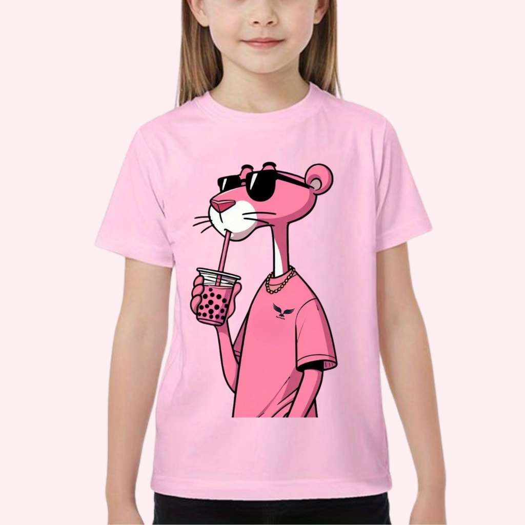 CAMISETA CAMISA BLUSA TSHIRT ESTAMPADA PANTERA COR DE ROSA DESENHO ANTIGO  MODA INFANTIL JUVENIL