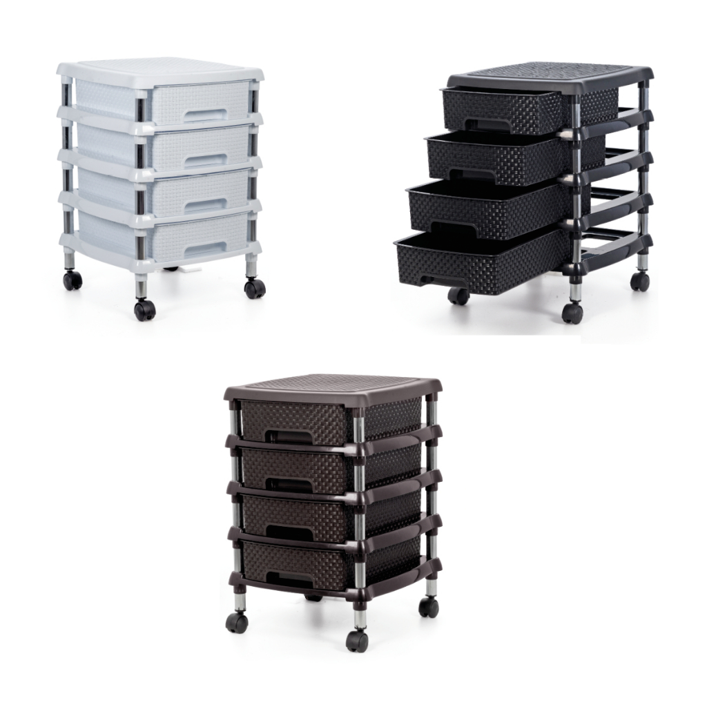 Gaveteiro Rattan 4 Gavetas Com Rodinhas Branco ou Preto Armarinho Multiuso Salão Quarto Banheiro Niquelart