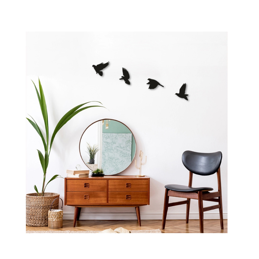 Quadro Decoração de Ambiente em MDF 3mm Preto Pássaros Coruja Águia Arara Beija-Flor