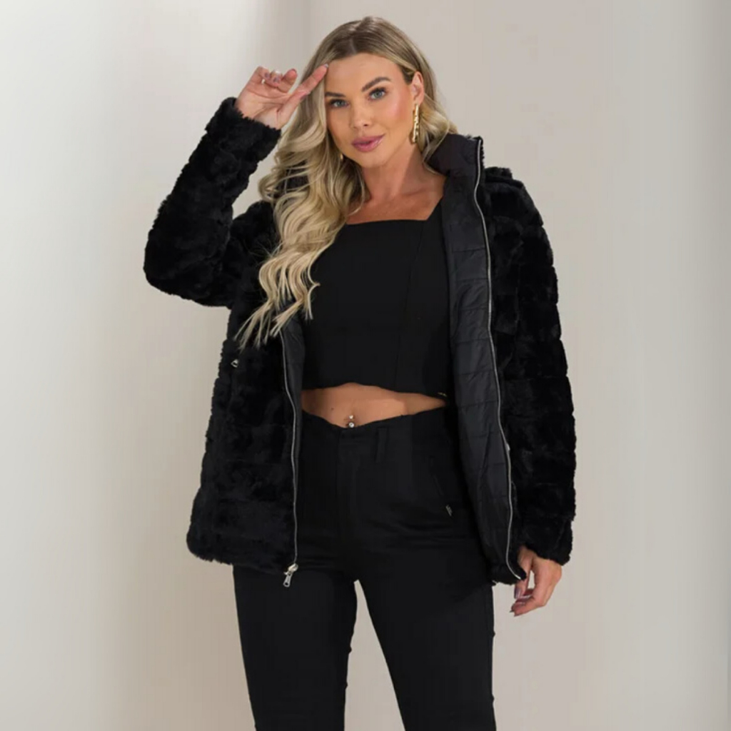 Jaqueta Feminino Nylon Forrada Bobojaco Imperméavel Casaco Sobretudo Bolso Funcional Capuz Removivel