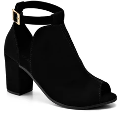 Sandália Feminina Lumiss Ankle Boot Fechada Salto Alto Grosso Confortável Nobuck Preto