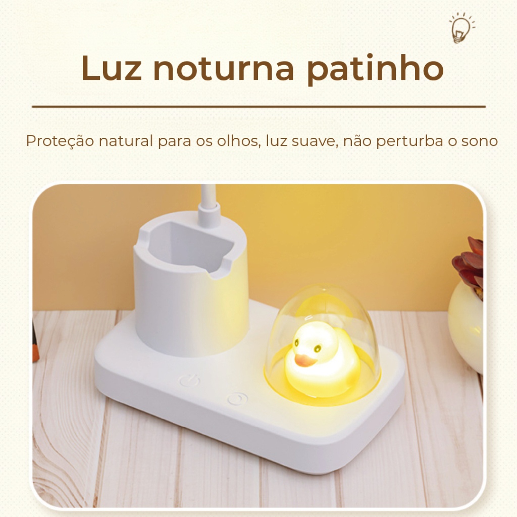 Luminária de Mesa Patinho Led Abajur Portátil Recarregável USB 3 Tons de Luz Ajustável Bivolt · foto 2