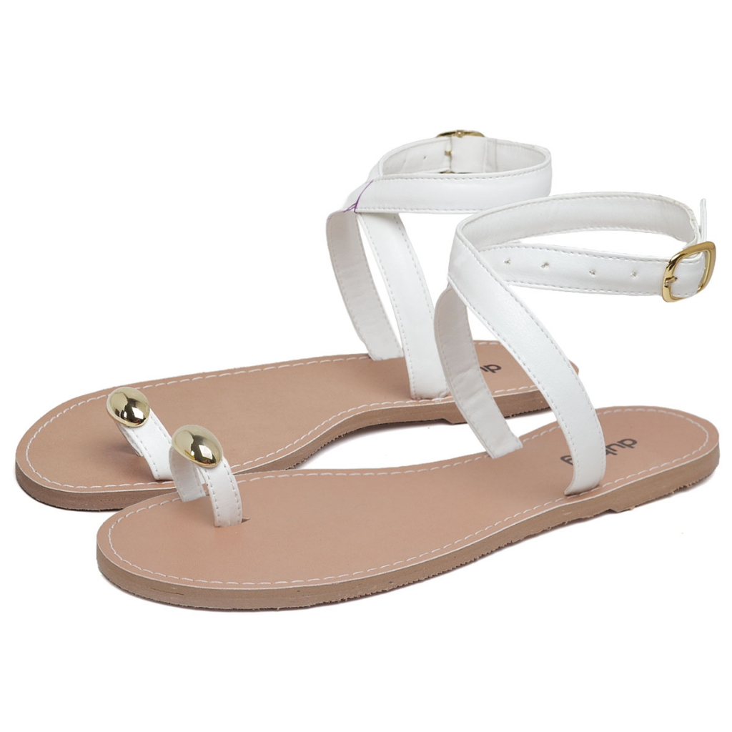 Sandália Rasteira Feminina Branca Detalhes Dourado Dubuy Mia 2034DB em Oferta na Shopee