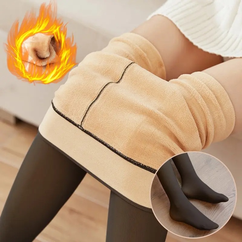 Meia-calça de inverno com combinação de veludo Meia-calça quente Black Cross Skin Pantyhos...