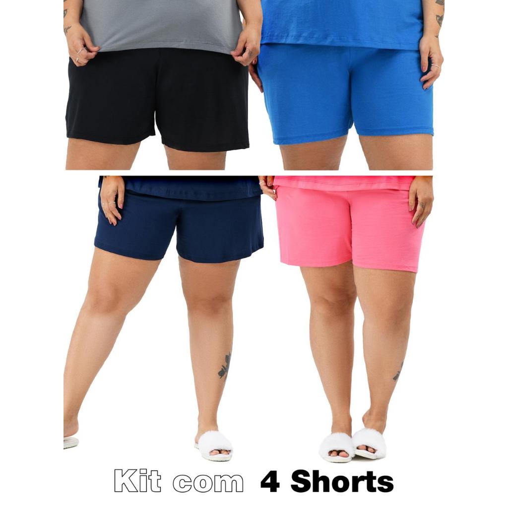 KIT com 4 Shorts em malha 100% Algodão - Cores Sortidas