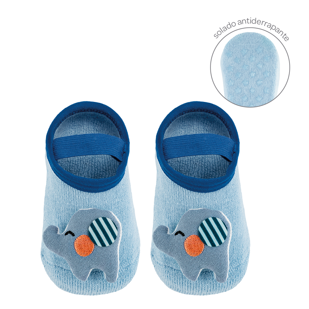 Meia BUBA Sapatilha Antiderrapante com Aplique Elefante - Tamanho M