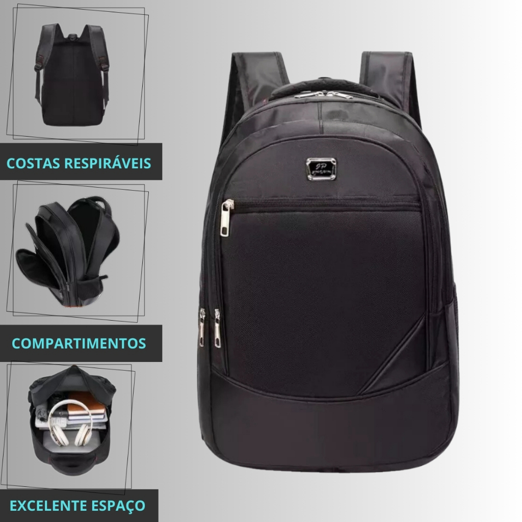 Mochila Juvenil Adulto Feminina Masculina Bolsa Preta Ajustável Material Escolar Reforçada