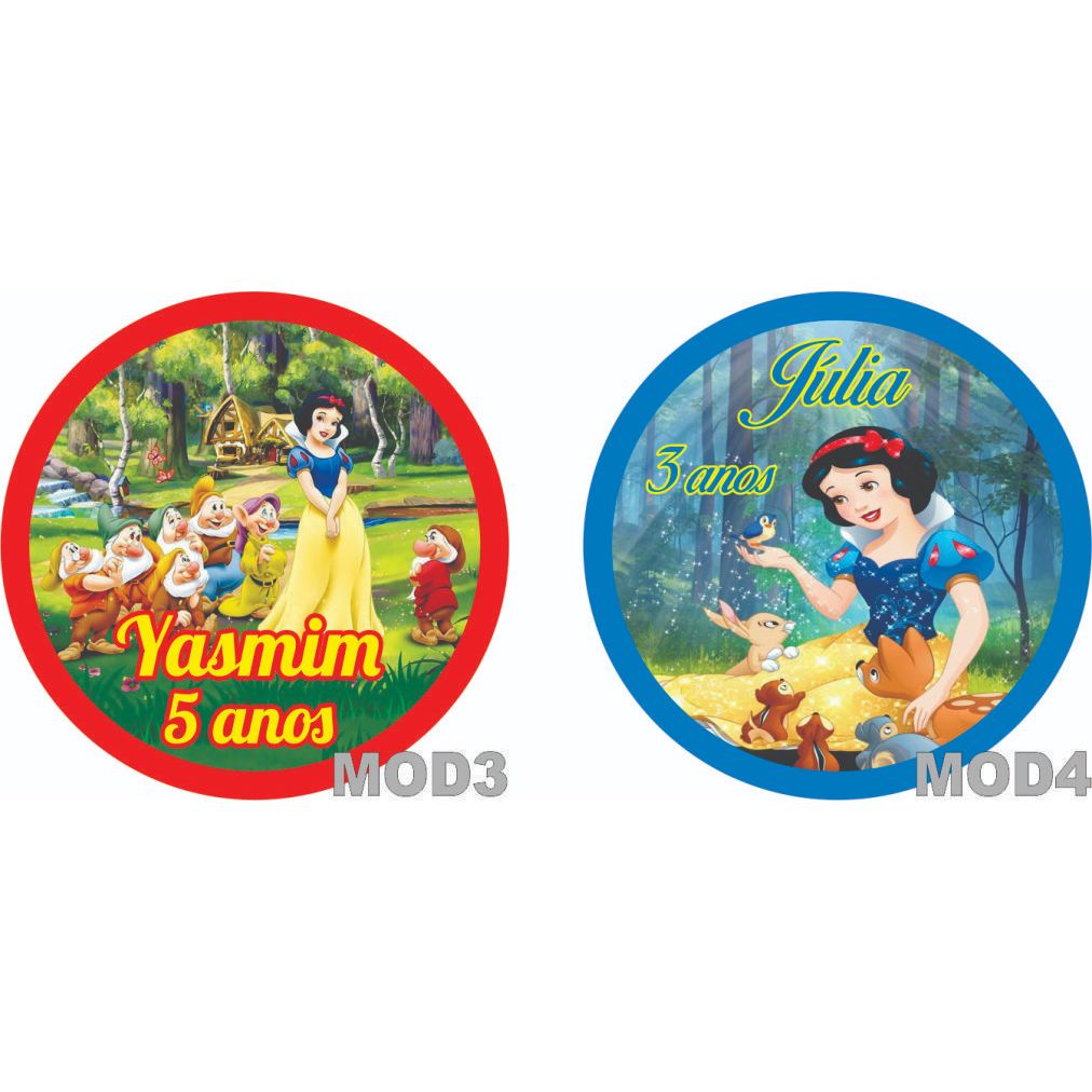 150 Tags Adesivas Para aniversário ou Chá de Bebê Branca de Neve Personalizada