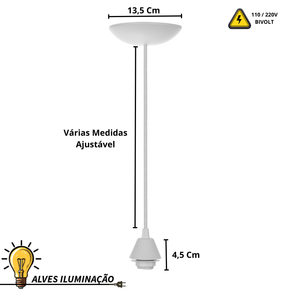 Kit 10 Luminárias Pendente para Quarto Sala Cozinha com Soquete Rosca Longa E27 para 1 Lâmpada Bivolt Completo