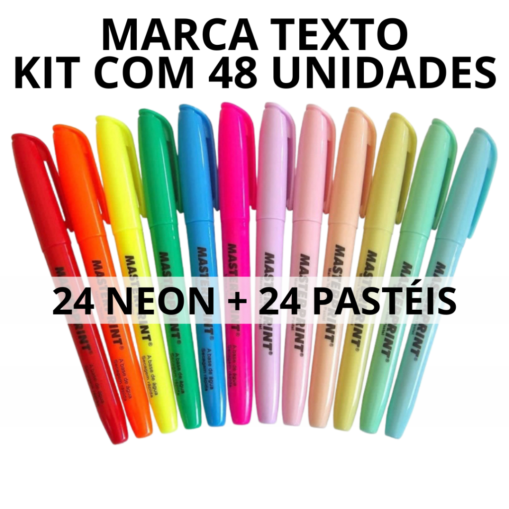 Kit 48 MarcaTexto Masterprint Neon Pastel Marcador MarcaTextos Caneta Recarregavel Boss em Oferta na Shopee