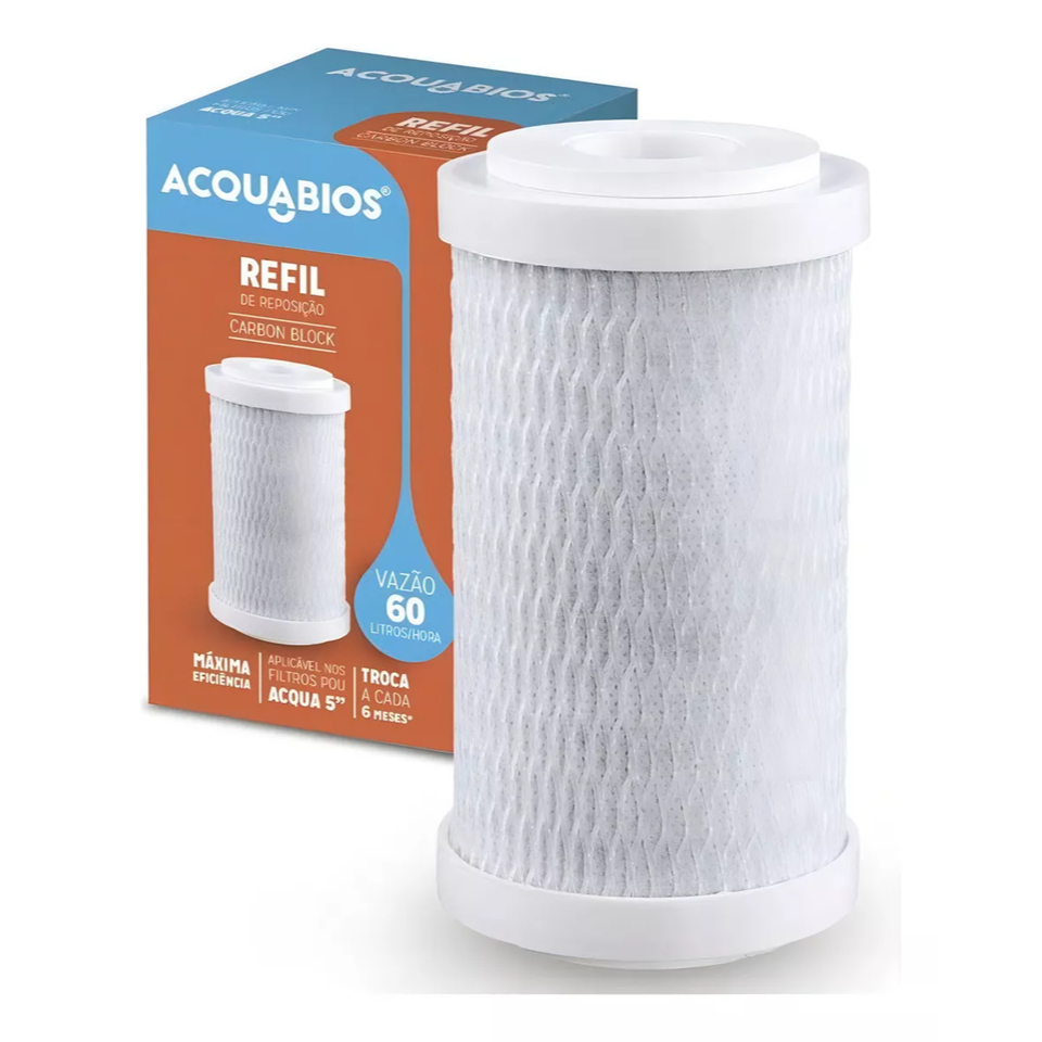 Refil Filtro Carbon Block Acqua 5" Acquabios, Aquablock, BBl Shower 125, BBl pou 5"