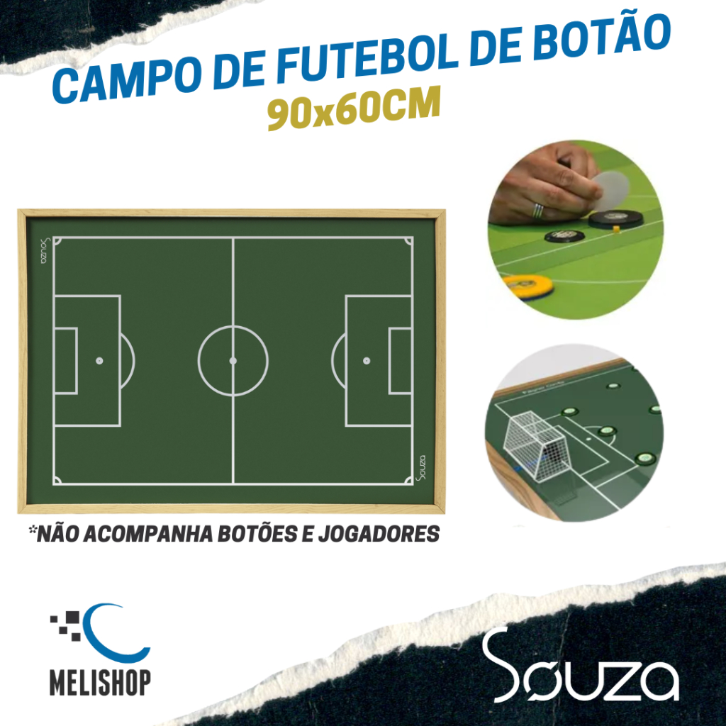 Campo Tabuleiro Futebol de Botão 90x60cm Pinus Natural Souza e Cia